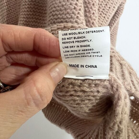 Oversized V Neck Tan Taupe Knit Sweater - Picture 7 of 10